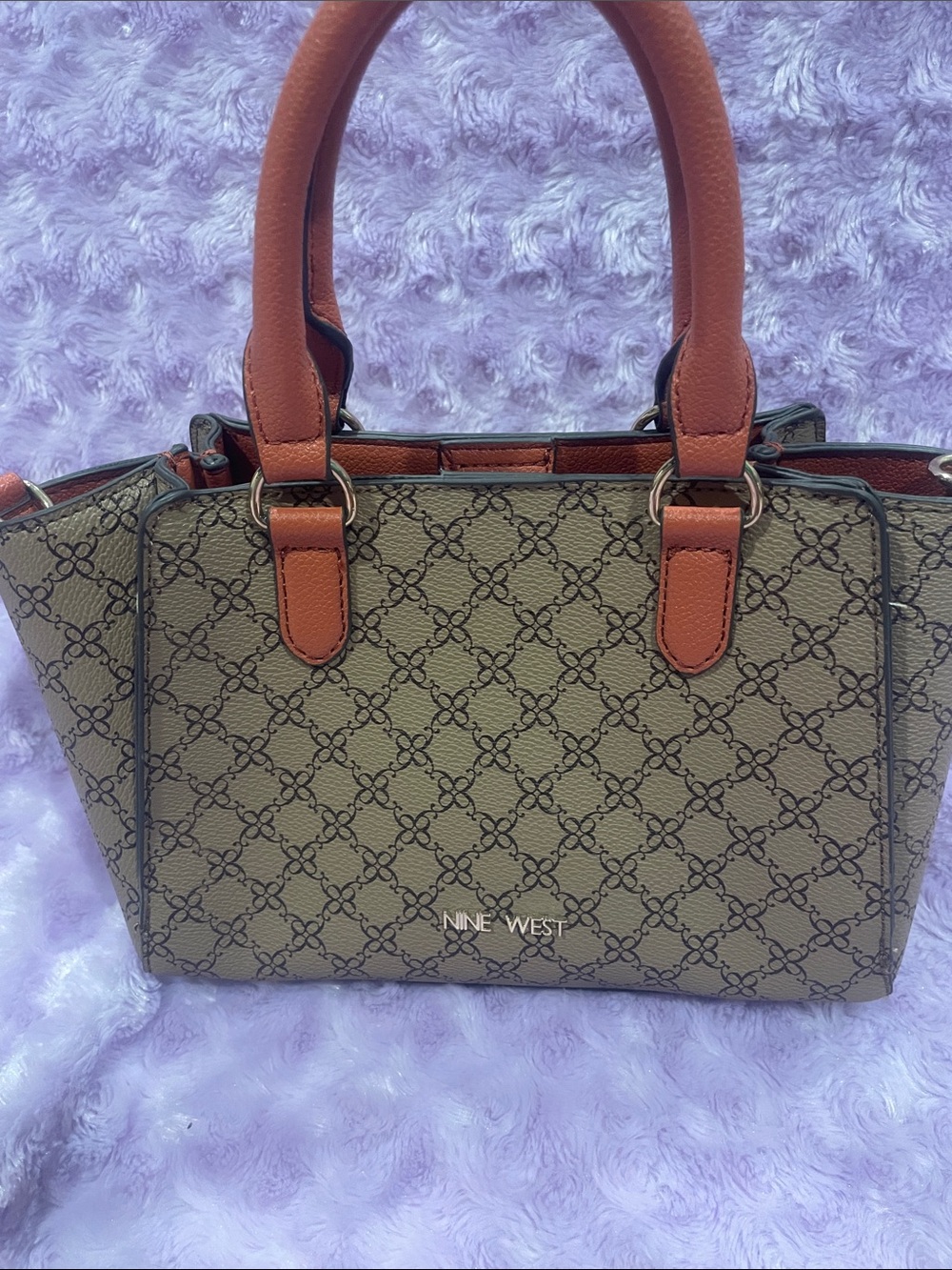 Nine West Coral Patterned Satchel with Coral Handles